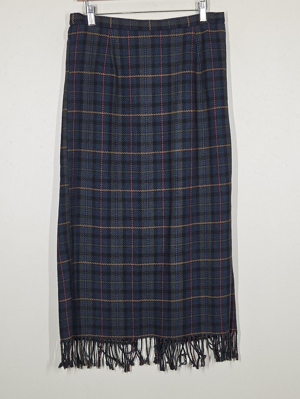 Vtg 90s Y2K Tartan Plaid Maxi Skirt Fringe 12 Academia Preppy Old Money Holiday